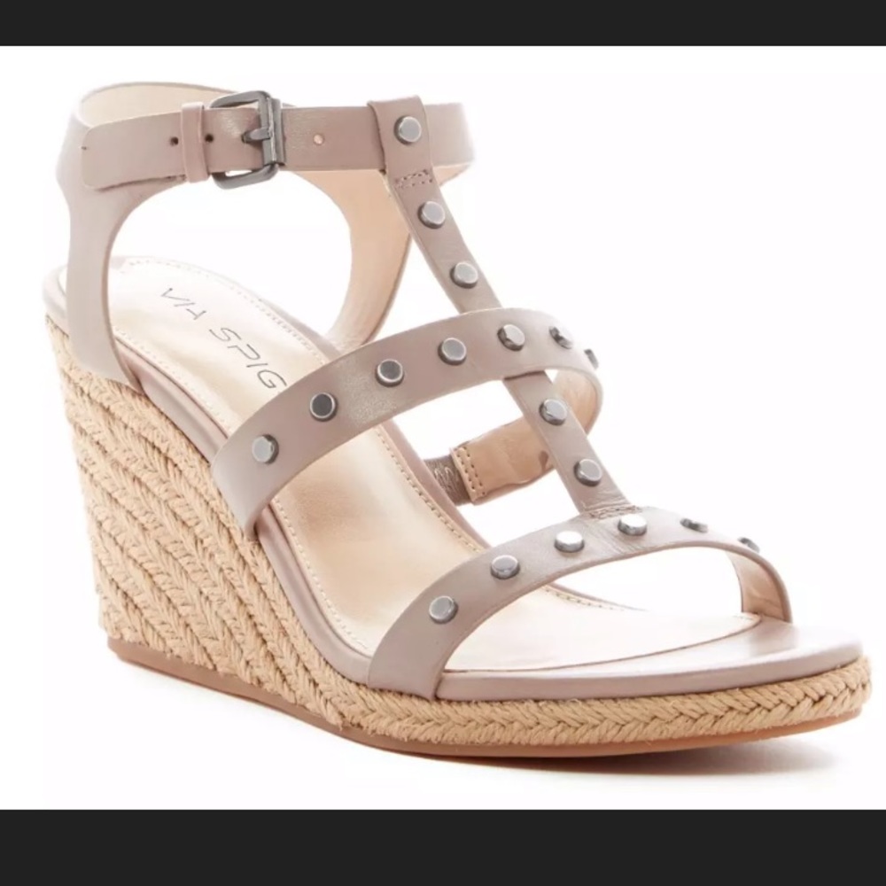 Via Spiga Leather Studded Wedge Sandal